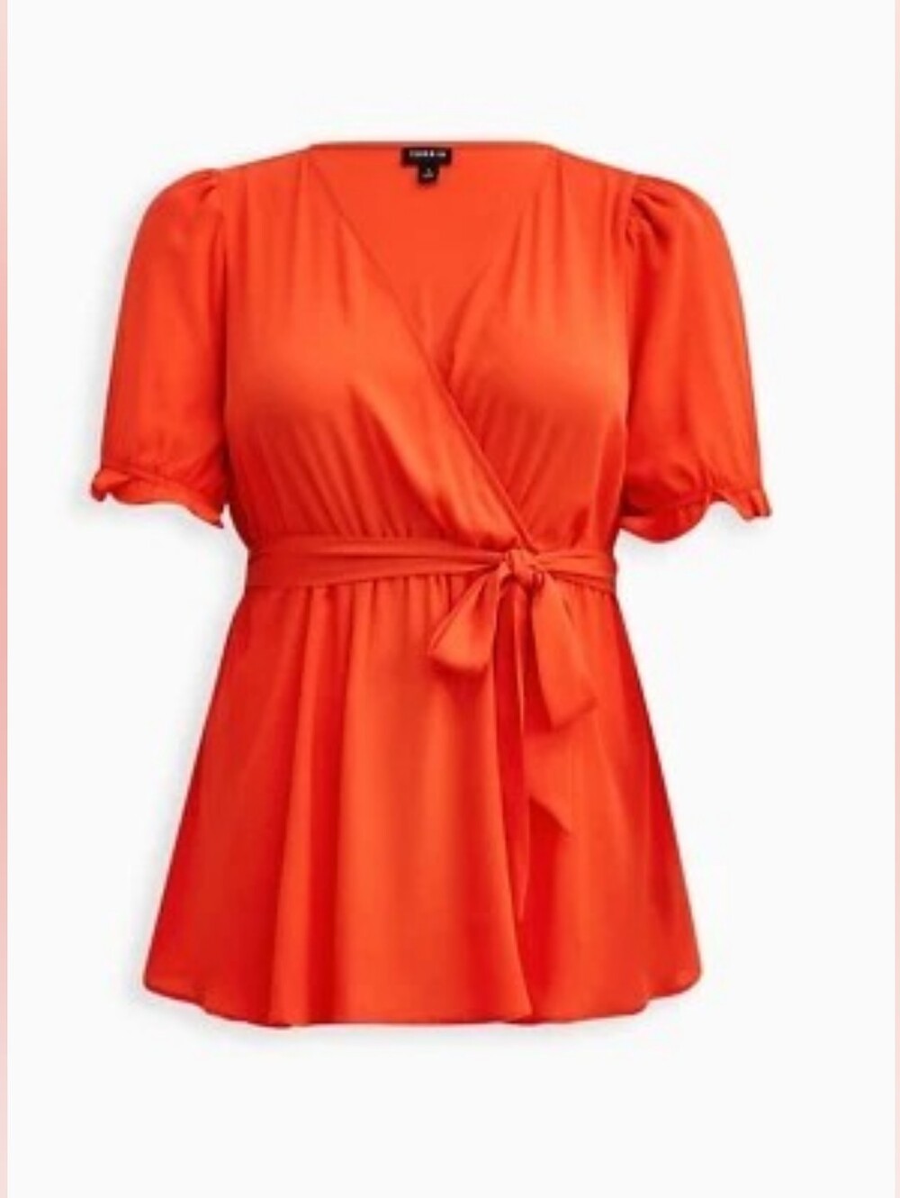 torrid Orange Wrap Tie-Front Puff Sleeve Blouse NWOT 3 22/24